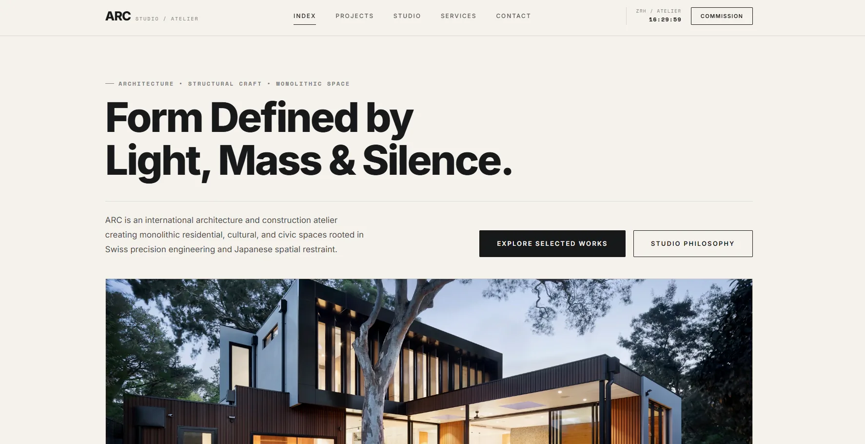 Arc architecture / studio website interface concept by SiteCraft