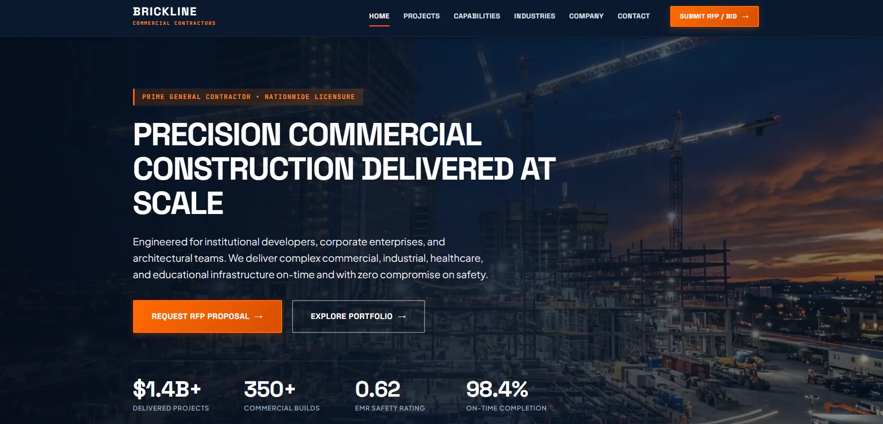 Brickline construction / commercial website interface concept by SiteCraft