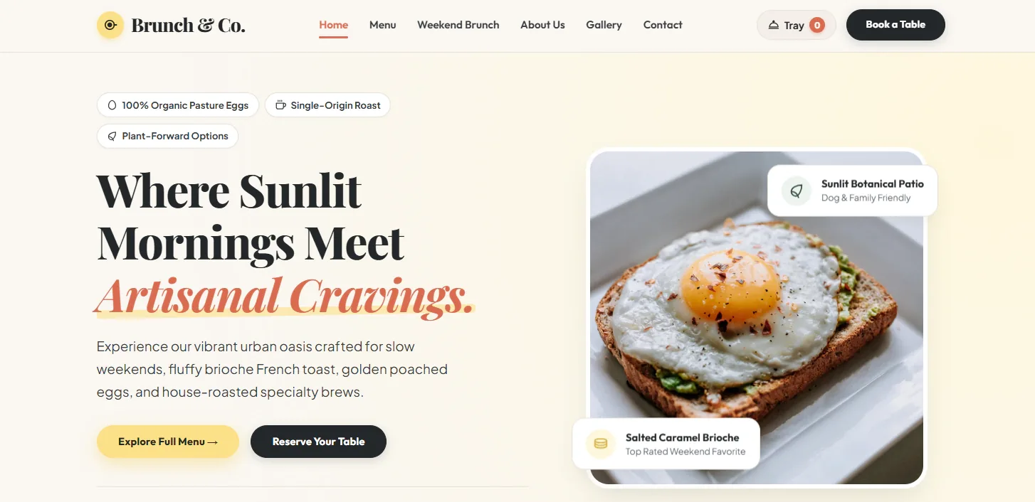 Brunch & Co. restaurant / dining & reservations website interface concept by SiteCraft
