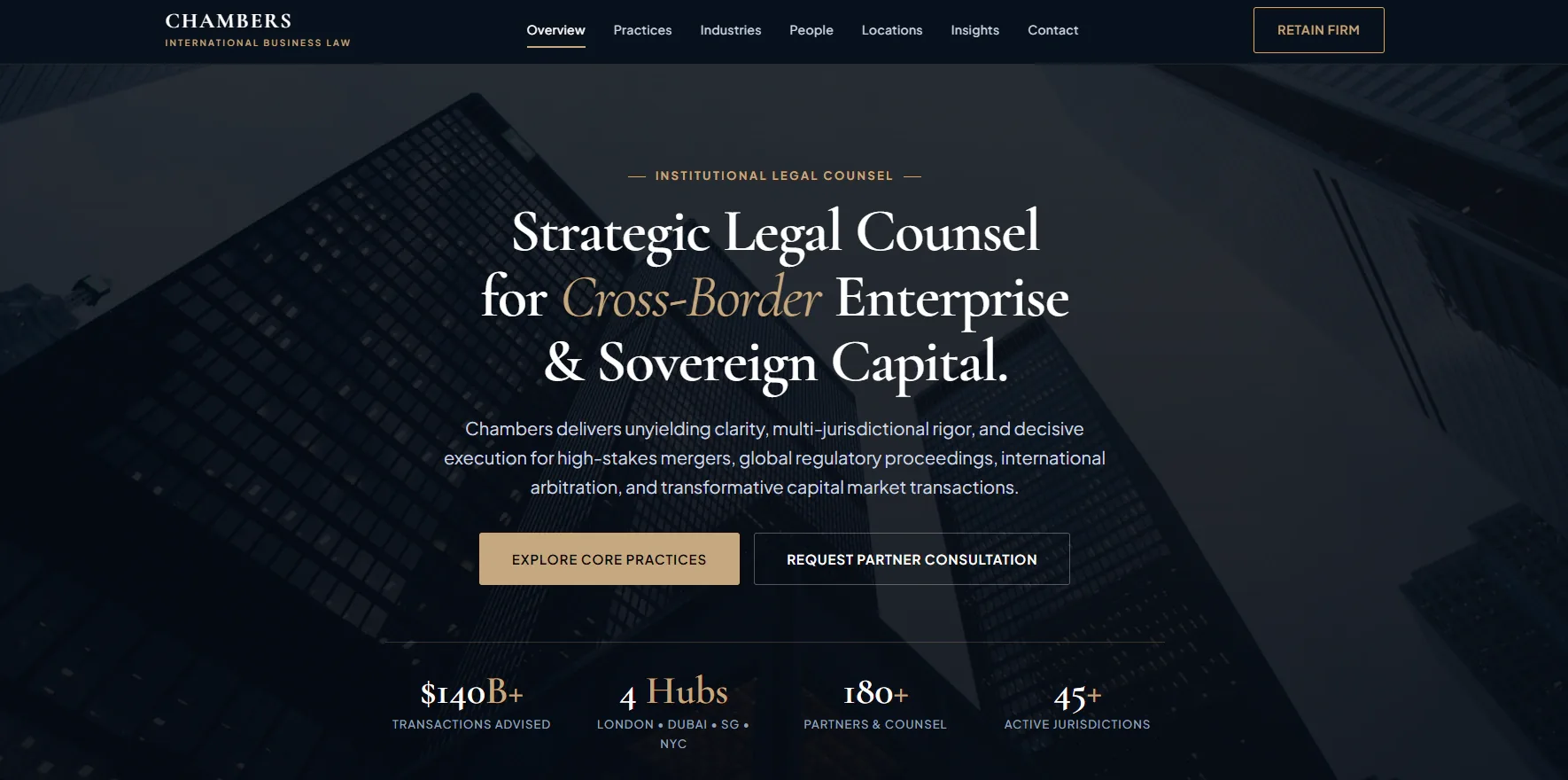 Chambers law firm / corporate legal website interface concept by SiteCraft