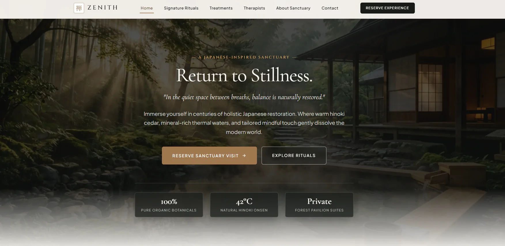 Zenith salon & spa / wellness & booking website interface concept by SiteCraft